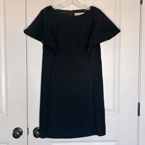 LOFT Black Pom Trim Flutter Cap Sleeve Shift Dress 2